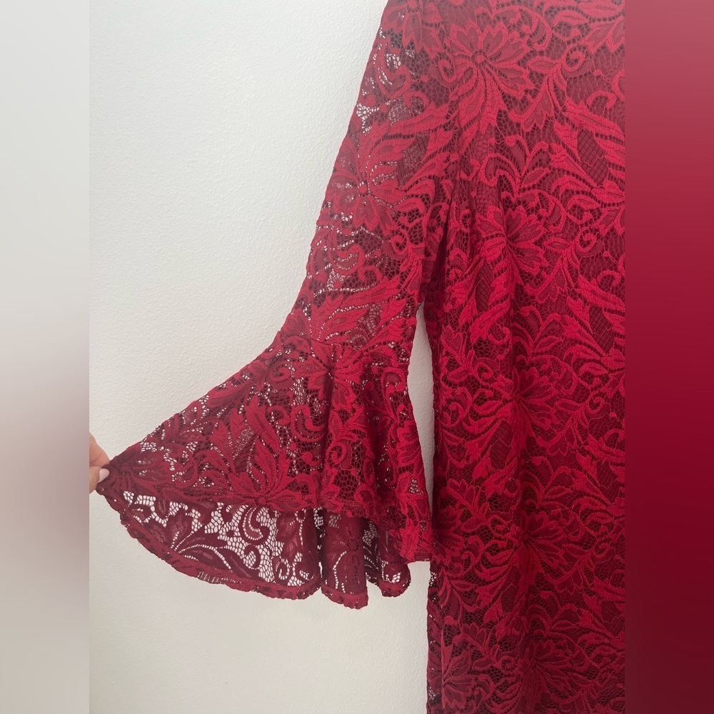 Liz Claiborne Burgundy Lace Party dress Size 14 Used Once (0496) - Picture 4 of 13